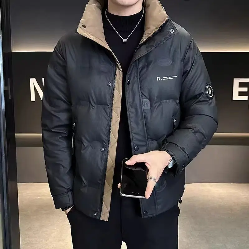

Men's Stand-Up Collar Down Jacket New Winter Thicken Fashion Trendy Short Down Jackets Winter Coat Warm Outerwear Black