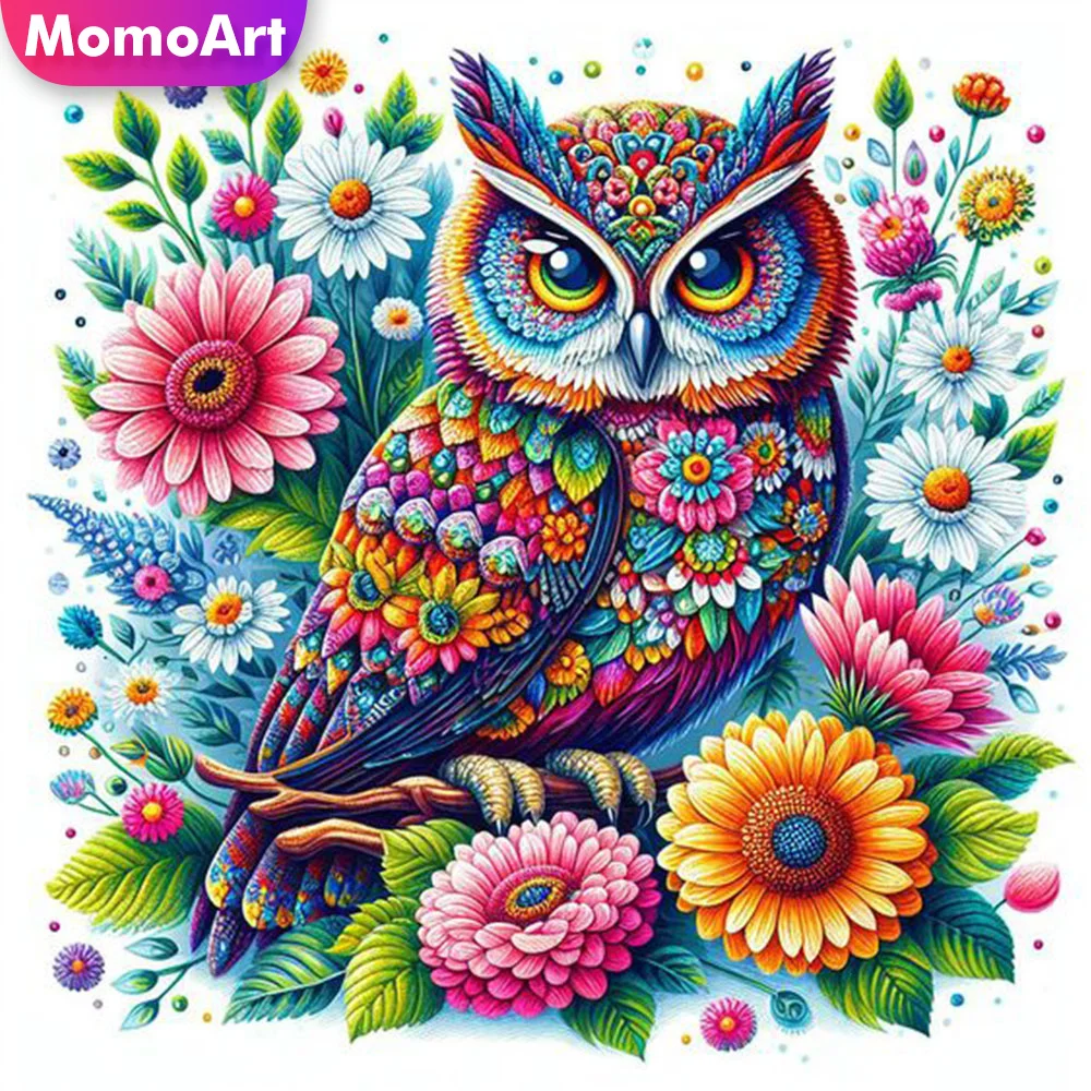 Momoart volle quadratische runde Diamant malerei Eule Tierbild Strass Stickerei Blume neue Mosaik Wand kunst