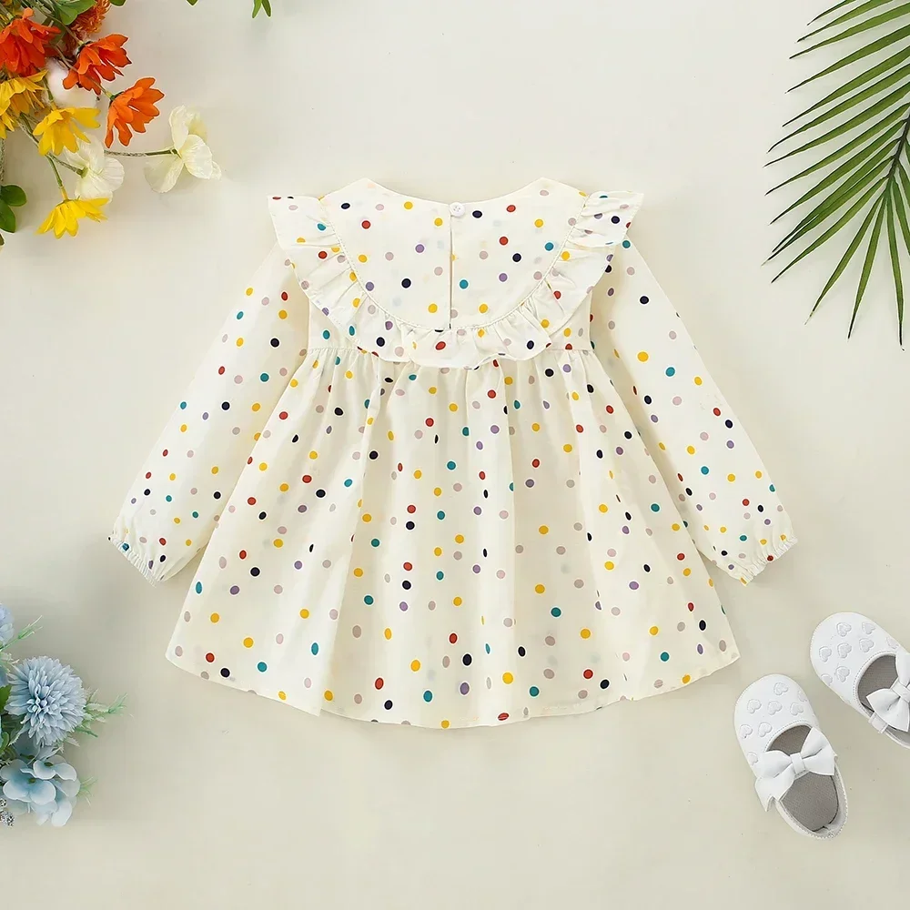 Autumn/Winter New Girls\' Dress Lapel Lace Ruffle Embroidery Tulip Color Polka Dot Sweet Princess Dress (0-3 Years Old Girls)