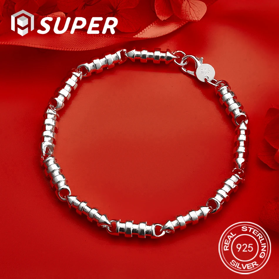 

ALISuper 925 Sterling Silver 8-inch Classic Bracelet for Men and Women, Fashionable Engagement Gift, Hip Hop Accessory