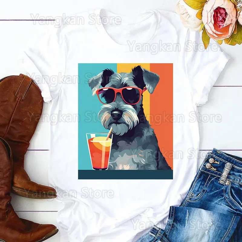 Schnauzer Donna Cartoon Mom Summer Print Lady T-shirt Top T Shirt Donna Donna T-shirt grafica femminile