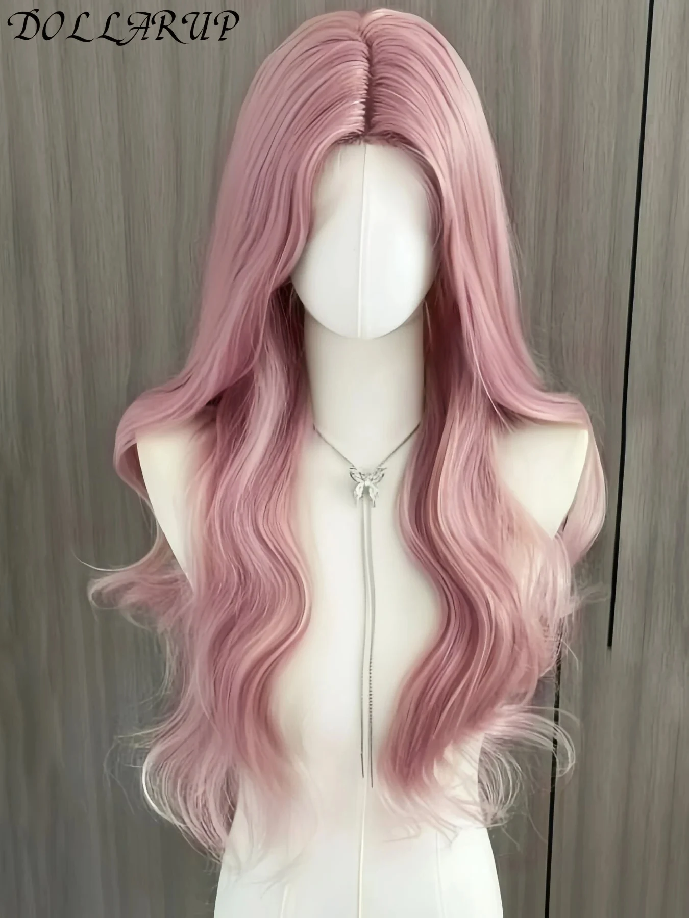 JKL الوردي شعر مستعار طويل متموج بيروكات صناعية الجزء الأوسط شعر مستعار موجة طبيعية مقاومة للحرارة تأثيري شعر مستعار يومي مناسبة للنساء #3