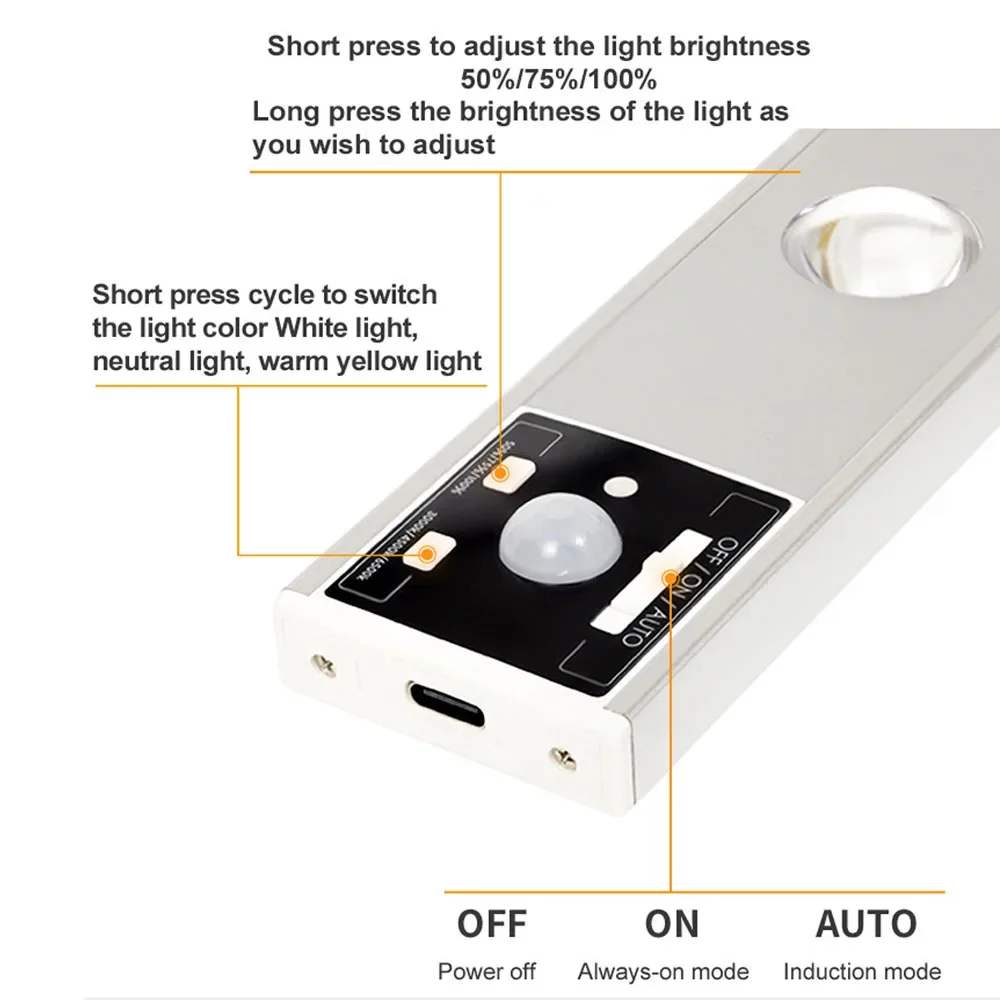 Xiaomi Night Lamp With Motion Sensor USB Rechargeable 60CM Wireless LED 3 Colors For Bedroom Kitchen Cabinet Toilet Back Light