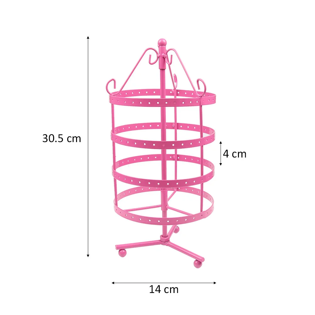 Rose Red Metal 4-Tier Rotating Earring Storage Rack Jewelry Display Stand Holder Organizer Table Decor Bird Cage Design