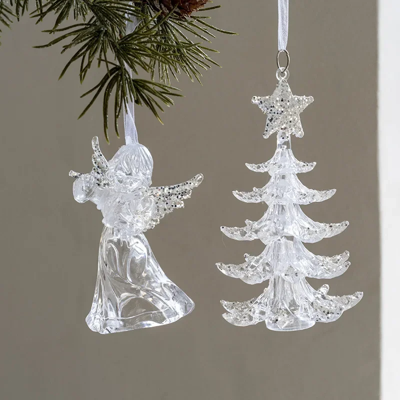 

10 шт., рождественский акриловый колокольчик с изображением лося, подвесное украшение для рождественской елки, прозрачная подвеска в виде рождественской елки, домашний декор, новогодние подарки Navidad