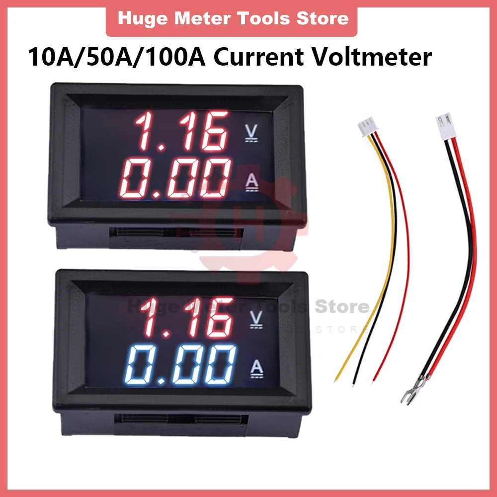 0.28”DC4V-30V Mini Digital Voltmeter Ammeter 10/50/100A LED Panel  Amp Volt Voltage Current Meter with Built-in Calibration Chip