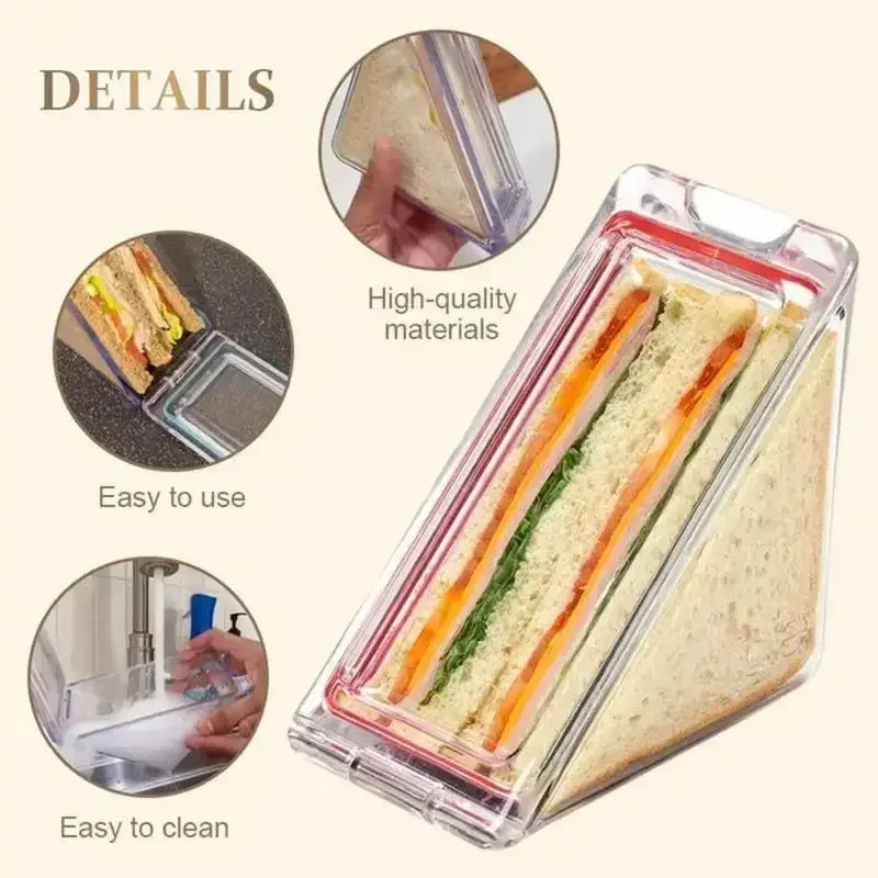 Triangle Sandwich Container Portable Triangular Transparent Cake Storage Plastic Box Reusable Travel Sandwich Airtight Box