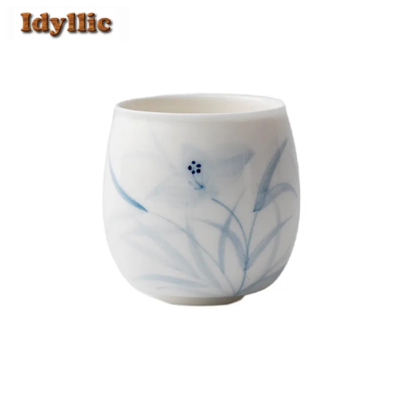 70 مللي فنجان شاي أزرق وأبيض مرسومة يدويًا وعاء شاي تقليدي كوب شخصي لتذوق الشاي أكواب تشازان الرئيسية أدوات المائدة الحرفية #6