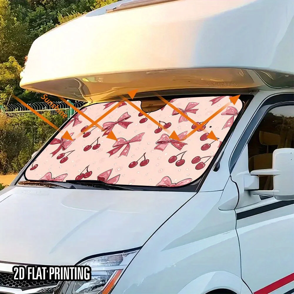 Sunshade Featuring a Pink Bows And Cherries Design It'S Foldable And Space-Efficient Designed to Keep Your Car Cool