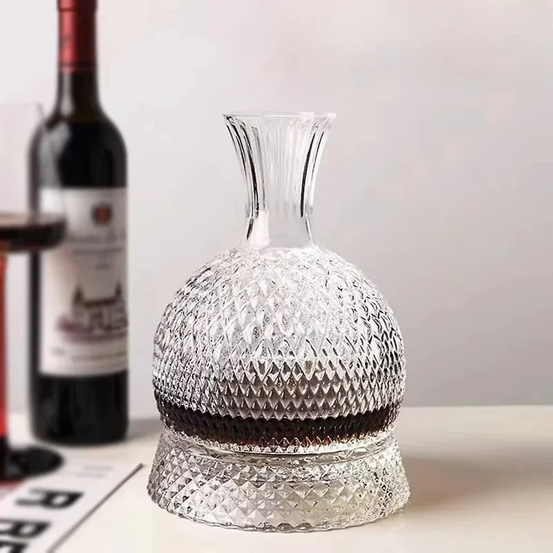 High Grade Crystal Glass Decanter 1500Ml Gem Pattern 360 Rotating Decanter Wine Separator Champagne Brandy Whisky Bottle Gift