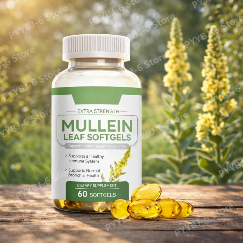 

Mullein Leaf Softgels Supports Respiratory Health Promotes Normal Bronchial Function with Eucalyptus & Peppermint Extracts 60pcs