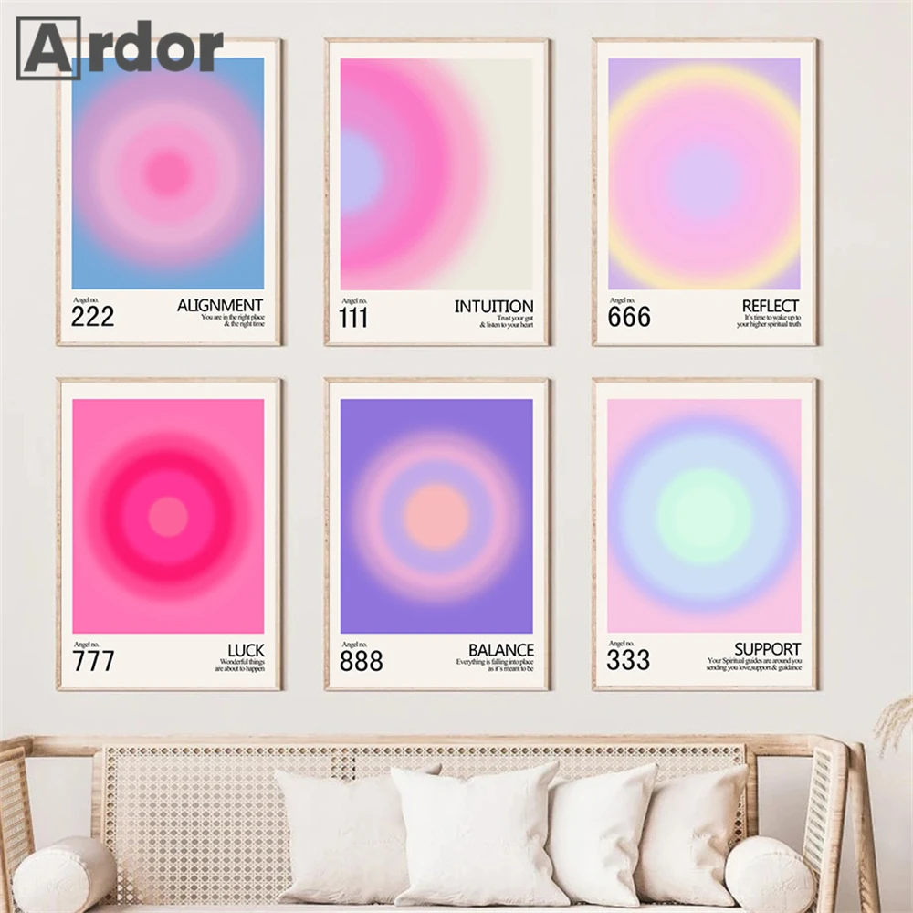 Trendy Angel Number Aura Gradient 111 222 333 444 555 666 Posters Wall Art Canvas Painting Print Picture Living Room Home Decor