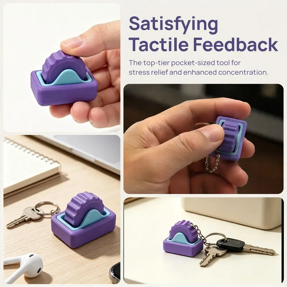 Gear Fidget Keychain, Silent Stress Relief Toy, Color Block Fidget Button, Portable EDC Pocket Toy for Office and Travel