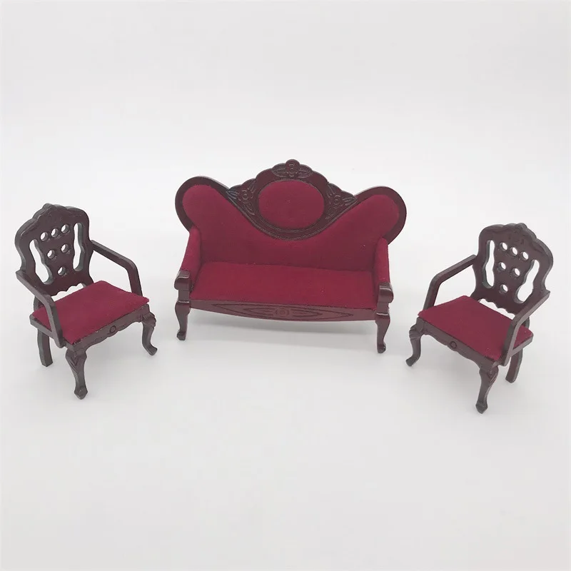 1:12 casa de muñecas 3 piezas Mini sofá modelo conjunto Mini sillón muebles