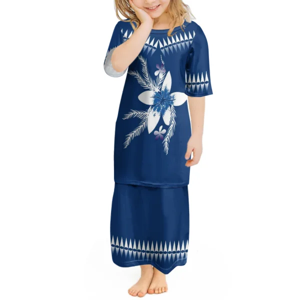 

1 MOQ Pacific Island Art Customized On Demand Polynesian 2-14 Years Puletasi Girls Dress Hot Sale Short Sleeve Children's Dress