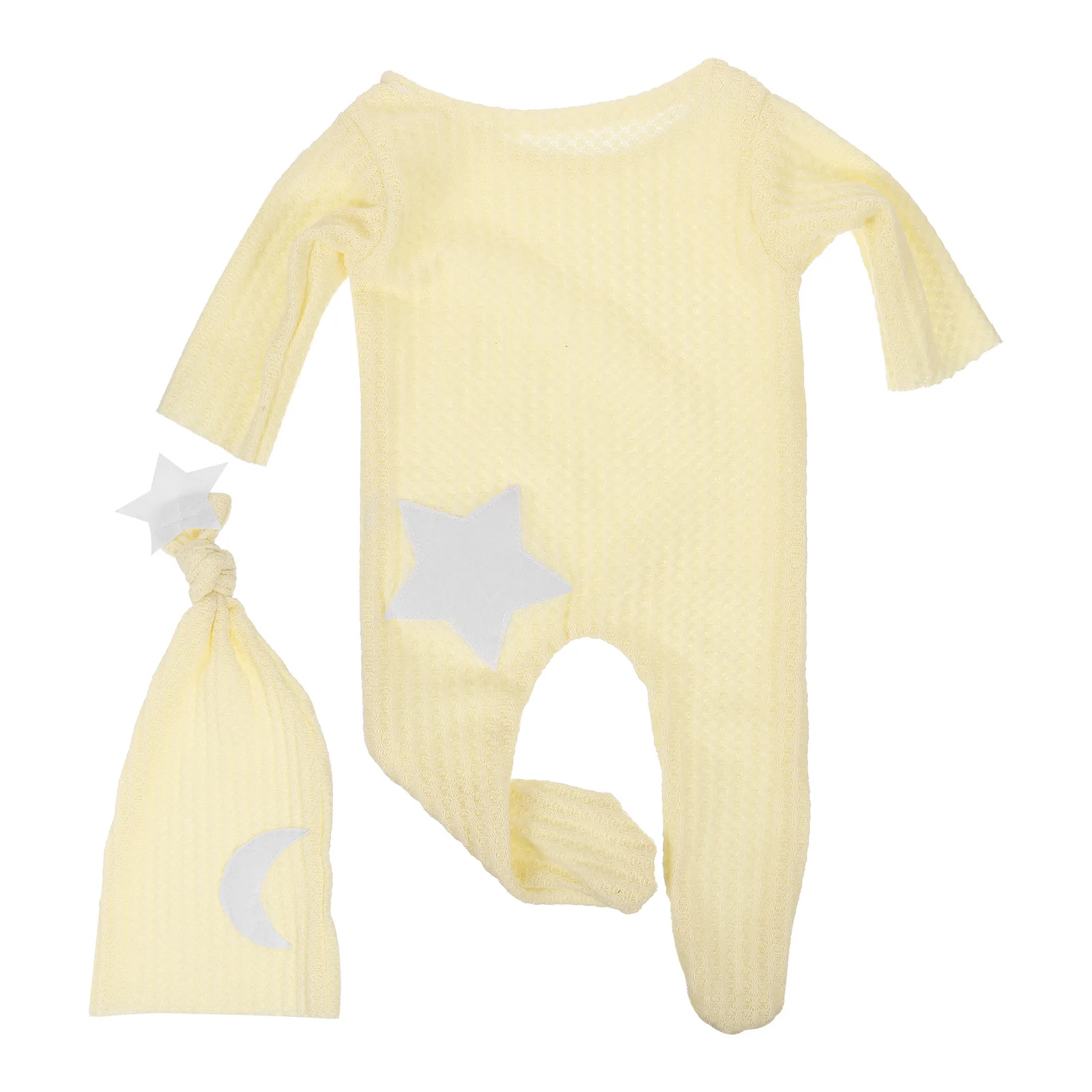 

Newborn Photography Props Stars Moons Yellow Knit Hat Outfit Baby Clothes Photo Shoot Infant Outfits Newborn