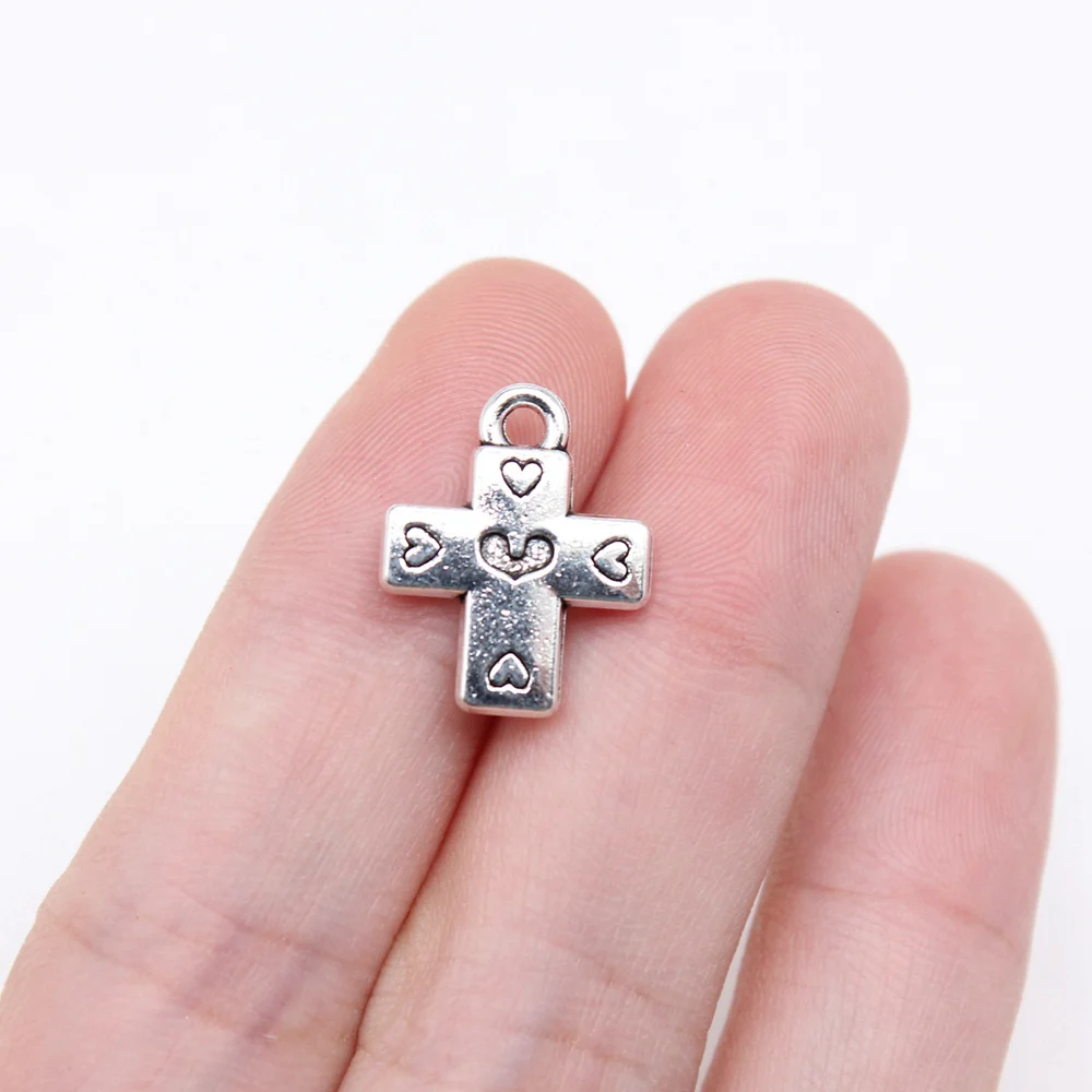 20pcs/lot 17x14mm Heart Cross Charms For Jewelry Making Antique Silver Color 0.67x0.55inch