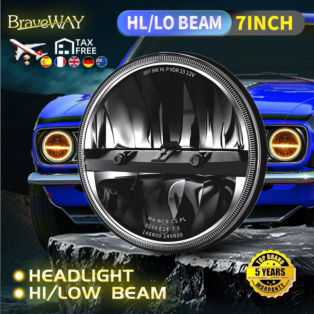 Braveway Paar 7-Zoll Runde LED-Scheinwerfer mit Fern-/Abblendlicht und Tagfahrlicht, DOT E9-zertifiziert, für Chevy C10 C20 Pickup-Trucks, 12V 24V