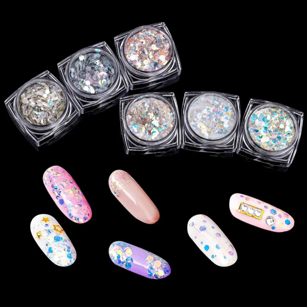 Nail Glitter Powder Sequins Iridescent Mixed Hexagon Colorful Manicure Nail Accessories Nail Art Decoration Nails