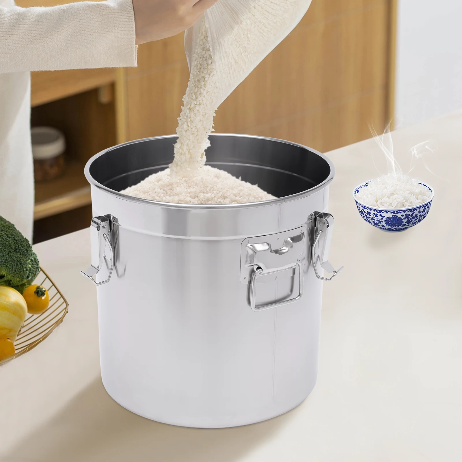 

33L Silver Sturdy Stainless Steel Airtight Canister for Kitchen Rice Cereal Grain Canisters Container for Household