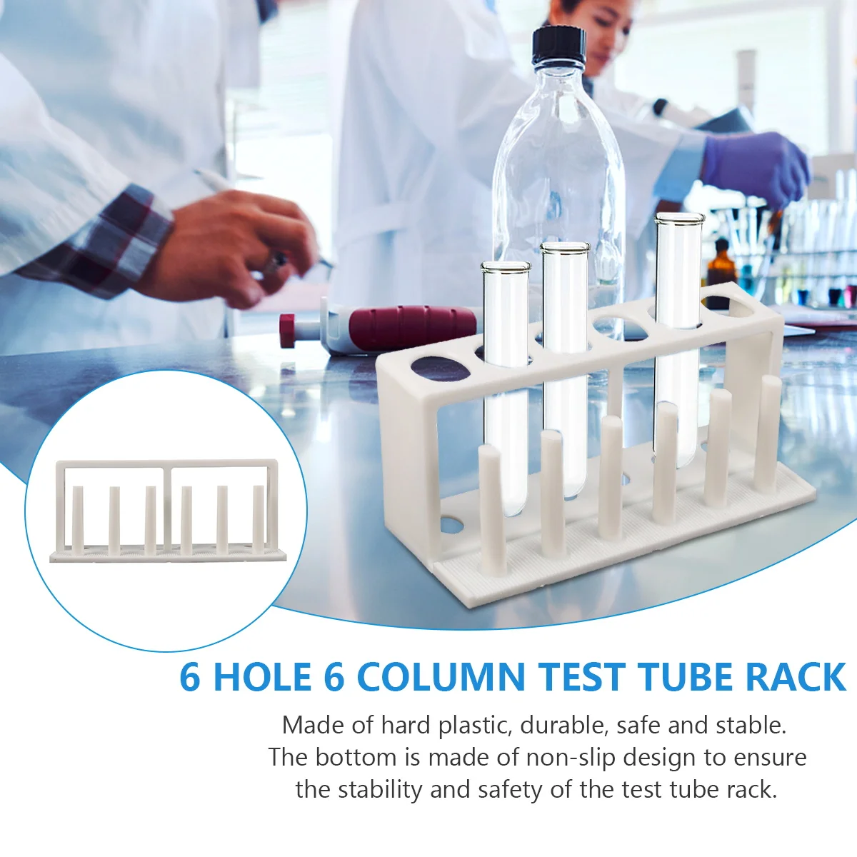 

Water Quality Test Tube Rack Plastic Laboratory Tube Holder Anti-Slip 6 Holes Drying Stand For School Lab Tubes