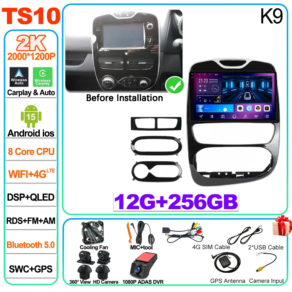 Android 16 autoradio Carplay voor Renault Clio 4 2012 2013 2014 2015 2016 2017 2018 speler autoradio touchscreen spiegeling - afbeelding 1
