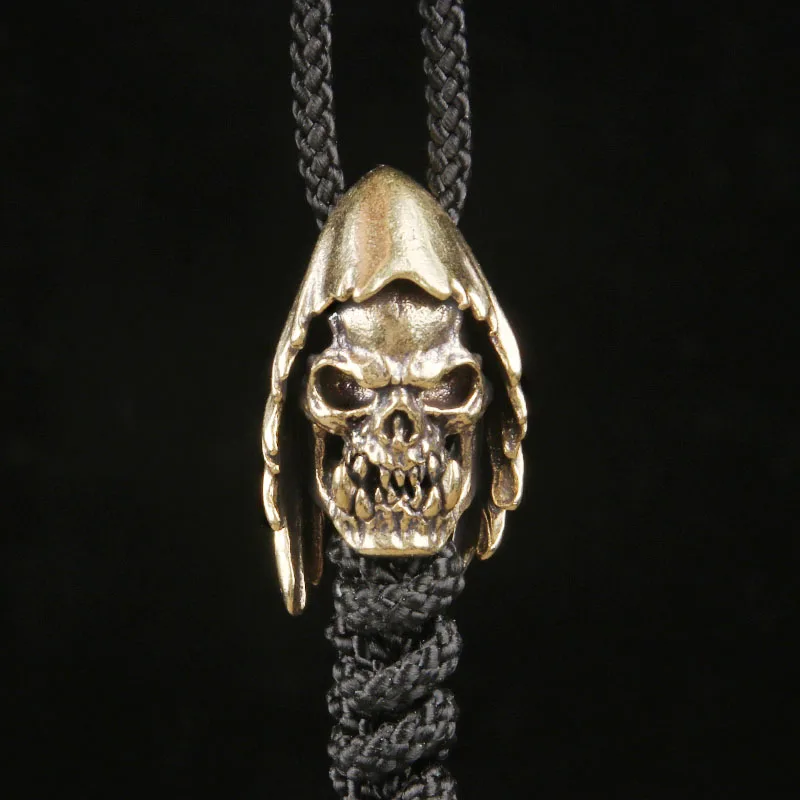 Brass Cloaked Orc Skull EDC Knife Pendant Vintage Rope Charm Three-way Spacer Bead Keychain Hanger DIY Craft Accessories