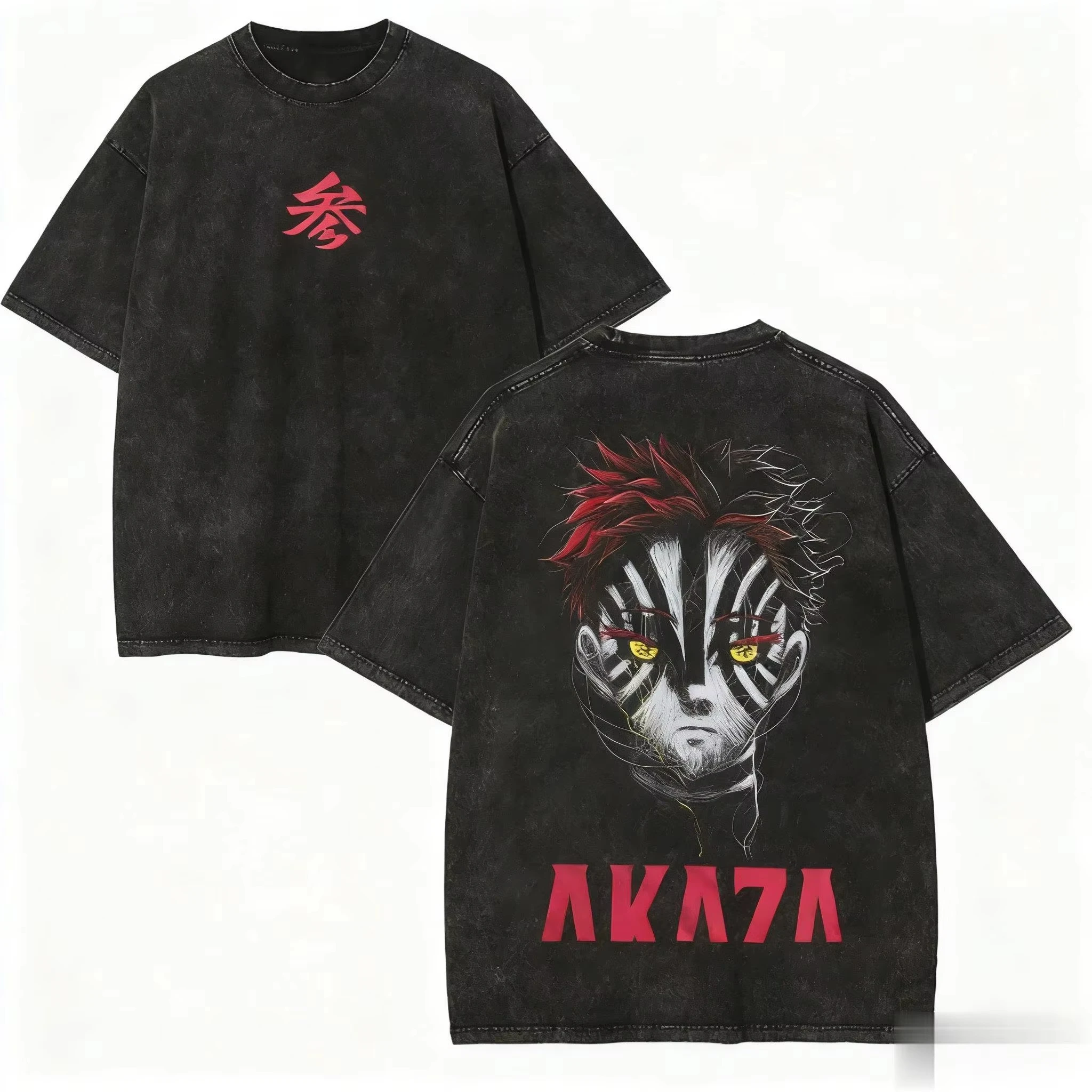 

Футболка Demon Slayer Akaza 2026 летняя унисекс хлопковая винтажная с эффектом потертости оверсайз в уличном стиле с аниме-принтом повседневная