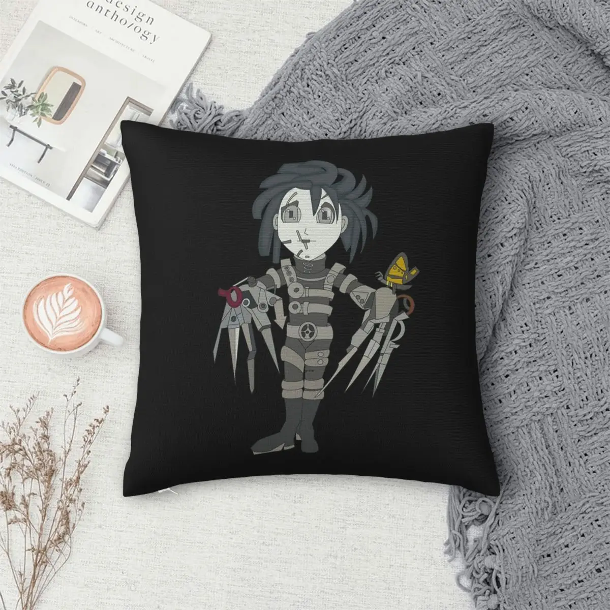 Funda de almohada cuadrada con diseño de Edward Scissorhands, funda de cojín decorativa, cómoda, para el hogar y el dormitorio