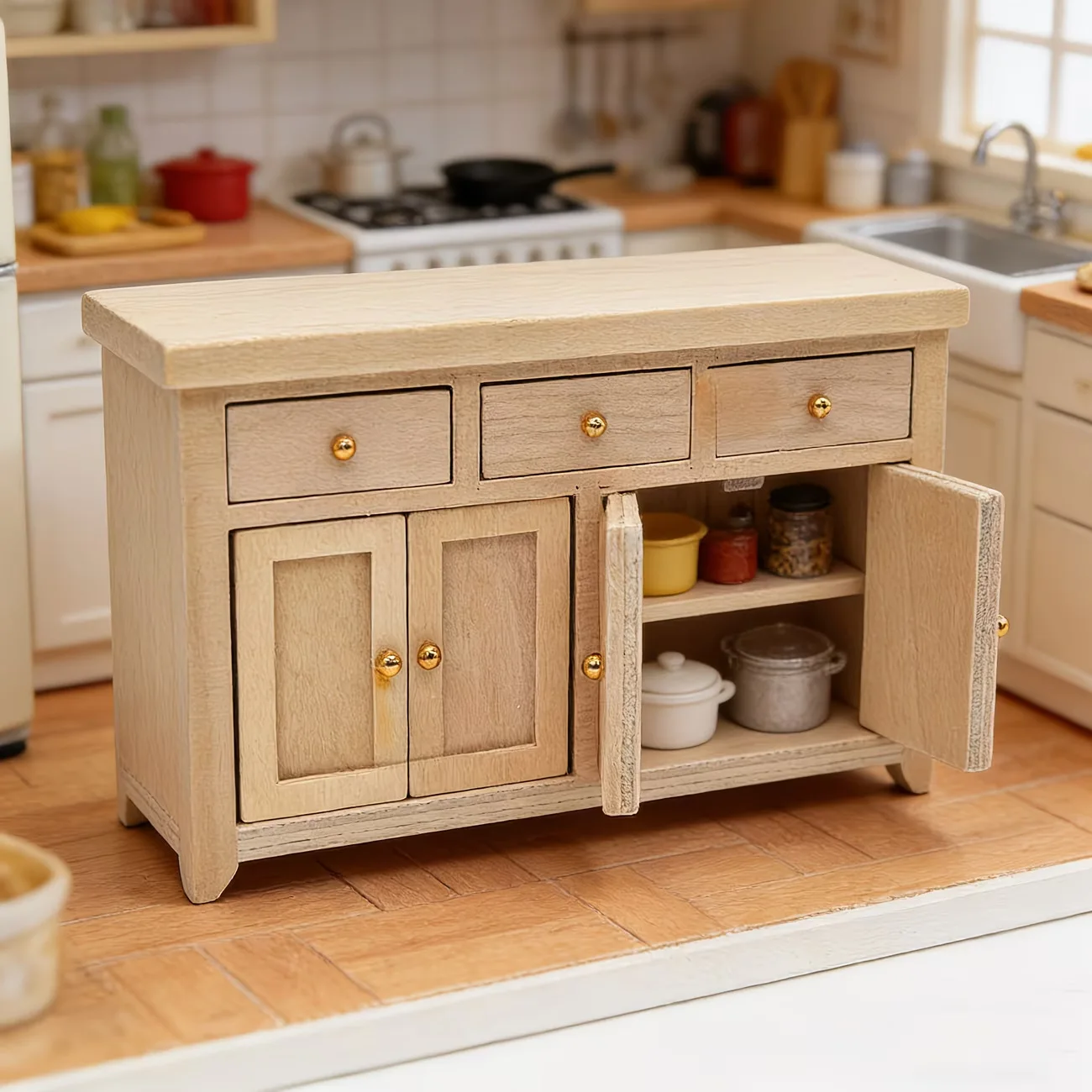 1:12 Dollhouse Wooden Storage Cabinet, Miniature Living Room Furniture for Pretend Play, Kids Micro Scene Decor Toy
