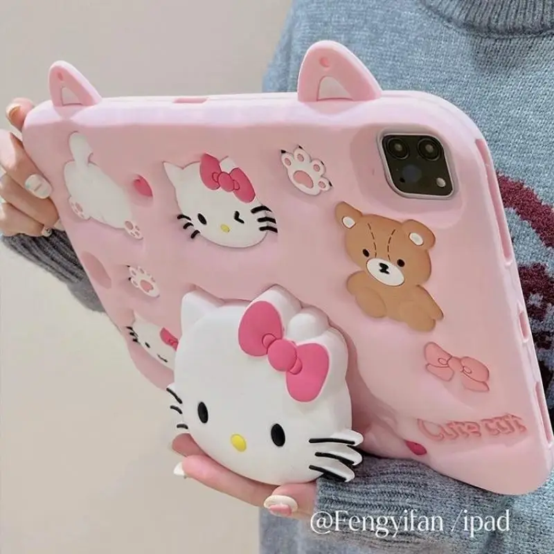 Kawaii sanrio ahoj kočička Ipad pouzdro roztomilá kreslený silica gel anti ohýbací líný depo air4 5 mini6 10.2 palec Ipad případech děvče dárky