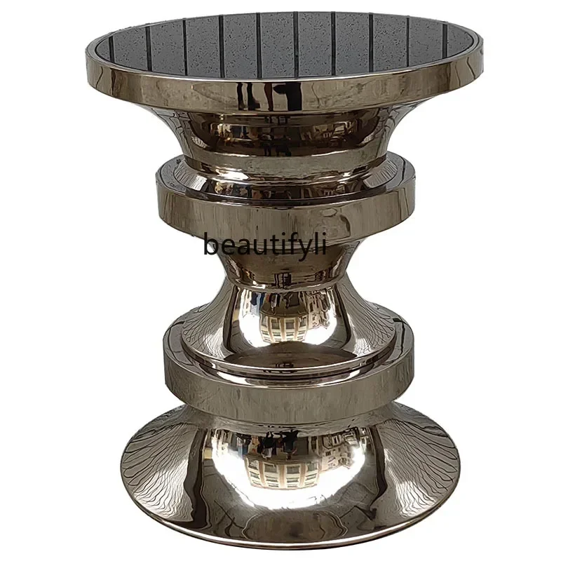 M178 متنقل فاخر خفيف، حافة قليلة من السكر، رصيف مستدير مصمم غرفة معيشة بسيطة مخصصة من الفولاذ المقاوم للصدأ طاولة مستديرة صغيرة #5