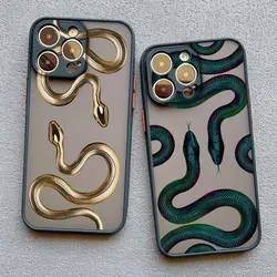 Luxe Zwart Goud Slang Telefoonhoesje Voor Iphone 16 Plus 15 14 13 12 11 Pro Max Mini X Xr Unieke Dragon Schokbestendige Achterkant