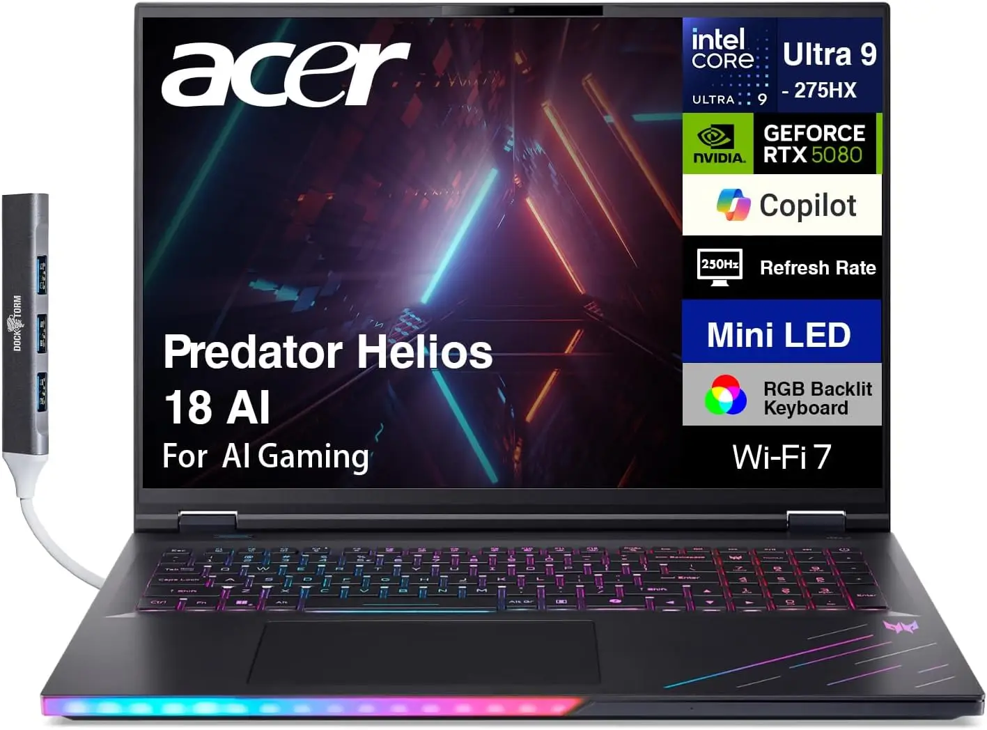 

Игровой ноутбук Acer Predator Helios 18 AI с Mini-LED экраном 18 дюймов 250 Гц, RTX 5080, 16 ГБ ОЗУ, 64 ГБ DDR5, SSD 4 ТБ