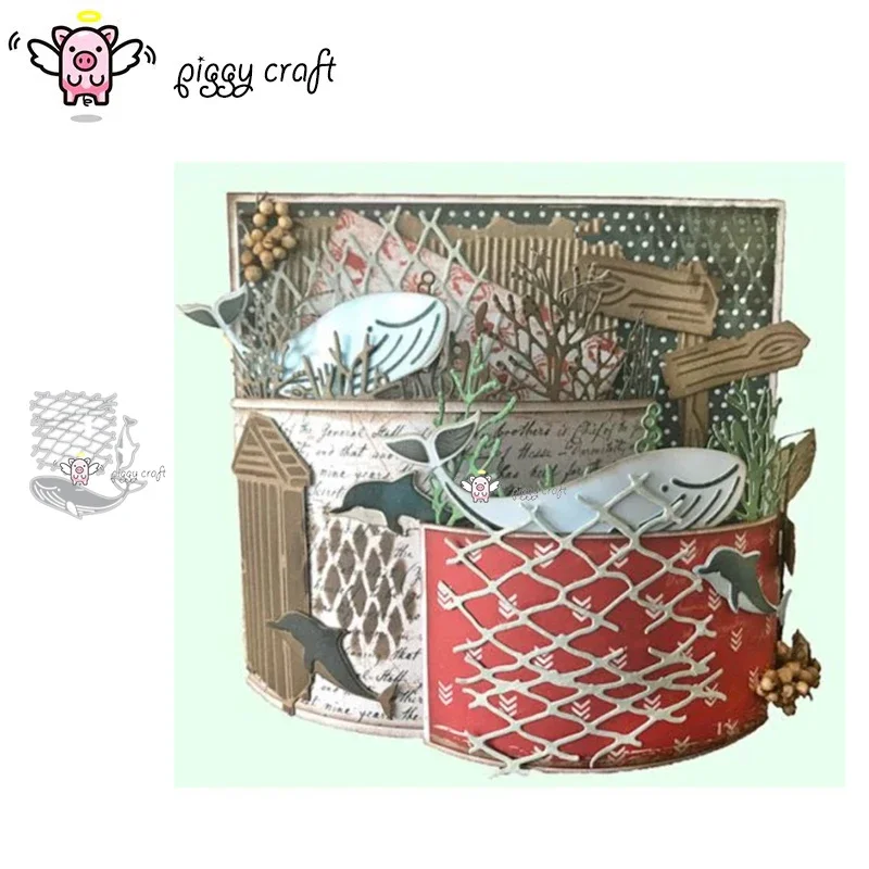 Piggy Craft metal cutting dies cut die mold Whale dolphin fishing net Scrapbook paper craft knife mould blade punch stencils die