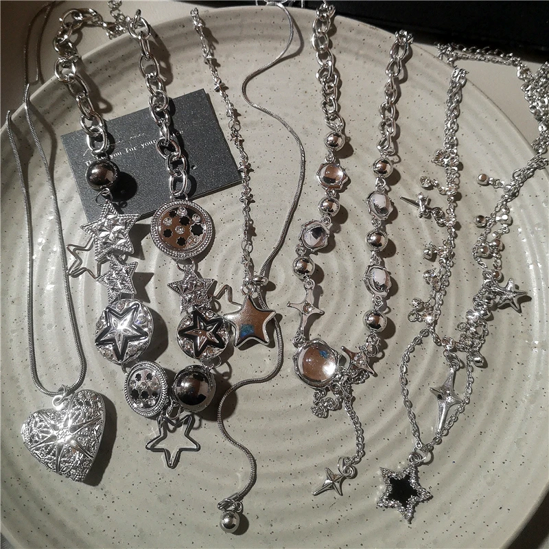 Mode Punk Stern Herz Anhänger Ketten-Choker-Halskette für Männer Frauen Y2K Personalisierte Rock Party Grunge Accessoires Dekoration