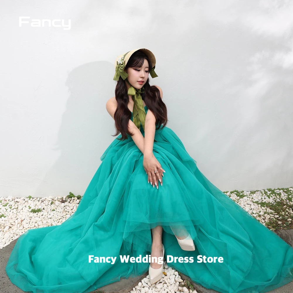 Fancy Fairy Green Korea Wedding Dress Photo Shoot Spaghetti Straps Tulle Floor Length Bridal Dressses customized