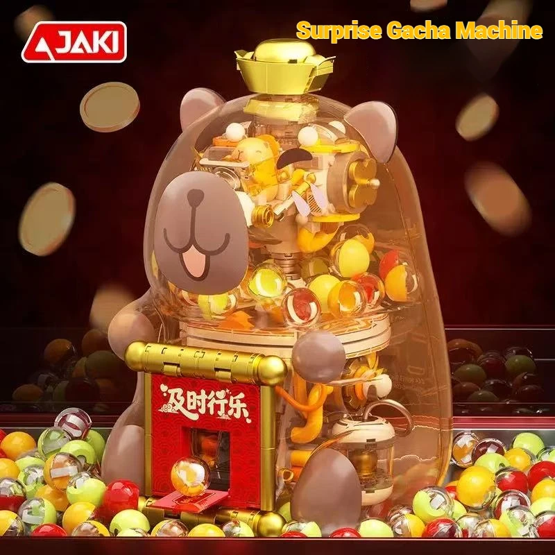 

GK005 Boys' Building Blocks and Toys Desktop Ornaments, Capybara Doll Gachapon Machine Model Assembly, Toy Decoration Series