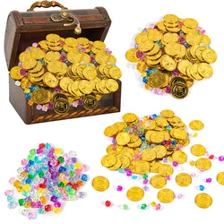 50/100pcs Plastic Pirate Gold Coins Pirate Gems Treasure Jewelry Fake Coins for Pirates Themed Adventures Halloween Supplies