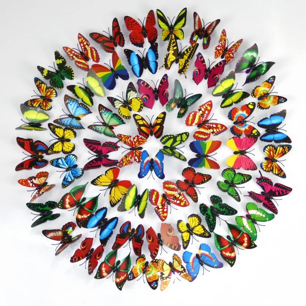 4X 3D Colorful Changing Butterfly Night Light Changing Lamp with Sticker for Home Wedding Party Wall Ambient Lighting Decorative