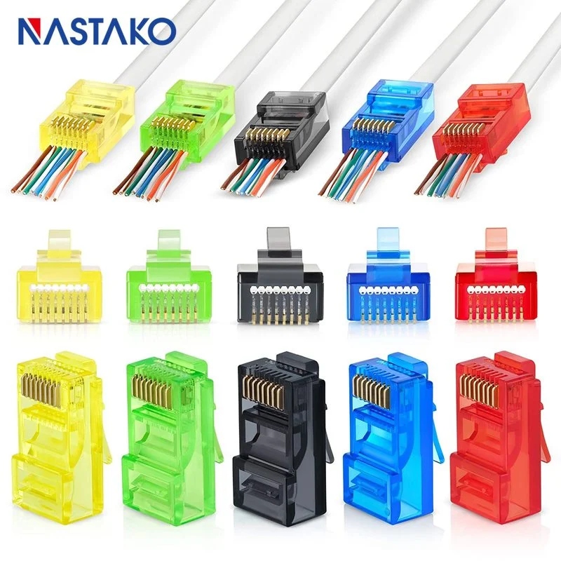 Цветной разъем RJ45 Passthrough Cat5e Cat6 Разъем RJ45 Easy Pass Thru Модульная вилка для одножильного сетевого сетевого кабеля UTP