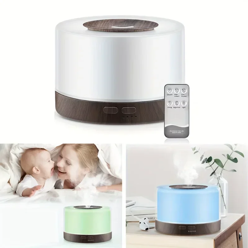

Premium Wood Grain Aroma Diffuser - 16.91oz Ultrasonic Cool Mist Humidifier with Remote Control, 7 Color LED Lights & 6 Essentia