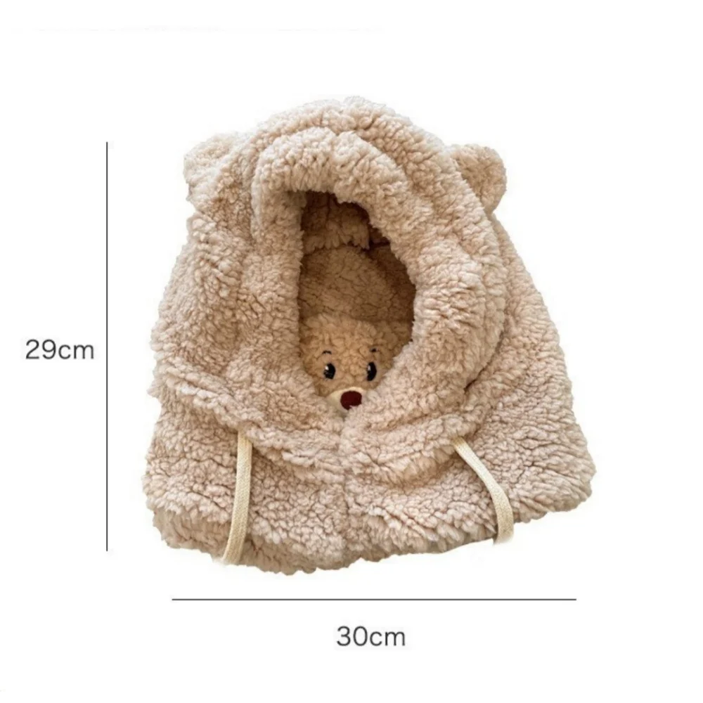 جديد لطيف الدب الأذن أفخم قبعة وشاح قناع الوجه مجموعة الشتاء النساء بيني قبعة الطفل سميكة الدافئة هود قبعة في الهواء الطلق يندبروف القبعات #6