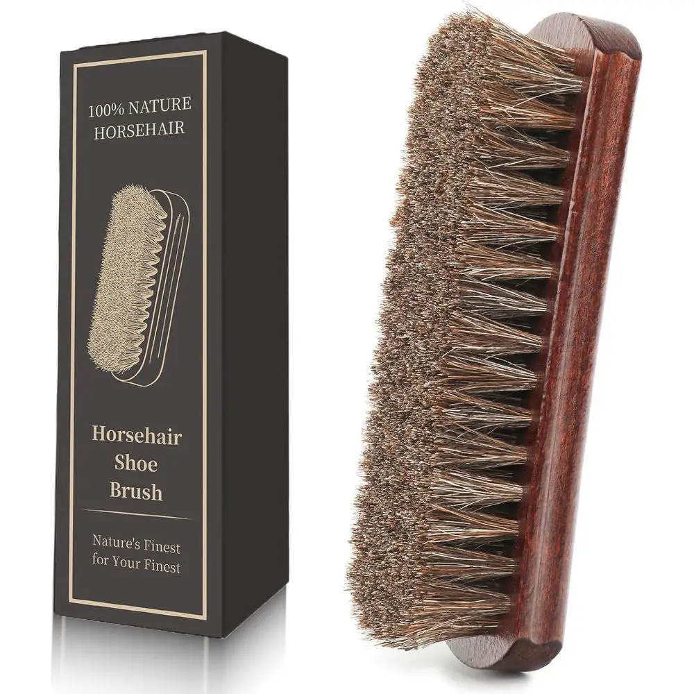 7 Inch Horse Hair Shoe Brush for Polishing and Shining Leather Shoes, Boots, Bags, and Furniture