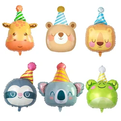 1 cute birthday hat small animal shaped birthday party decoration cartoon giraffe penguin holding cak teddy bear foil balloon
