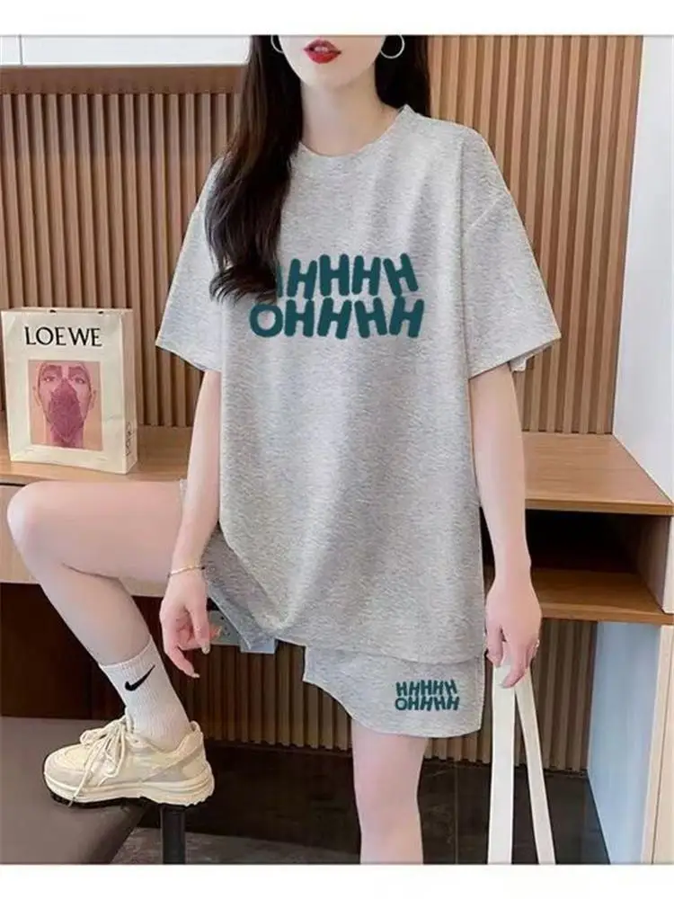 

Women's Summer Sportswear Set 2025 Loose Slimming Short Sleeve Shorts Running Suit Two-Piece Set Student Trendy Casual Sports...