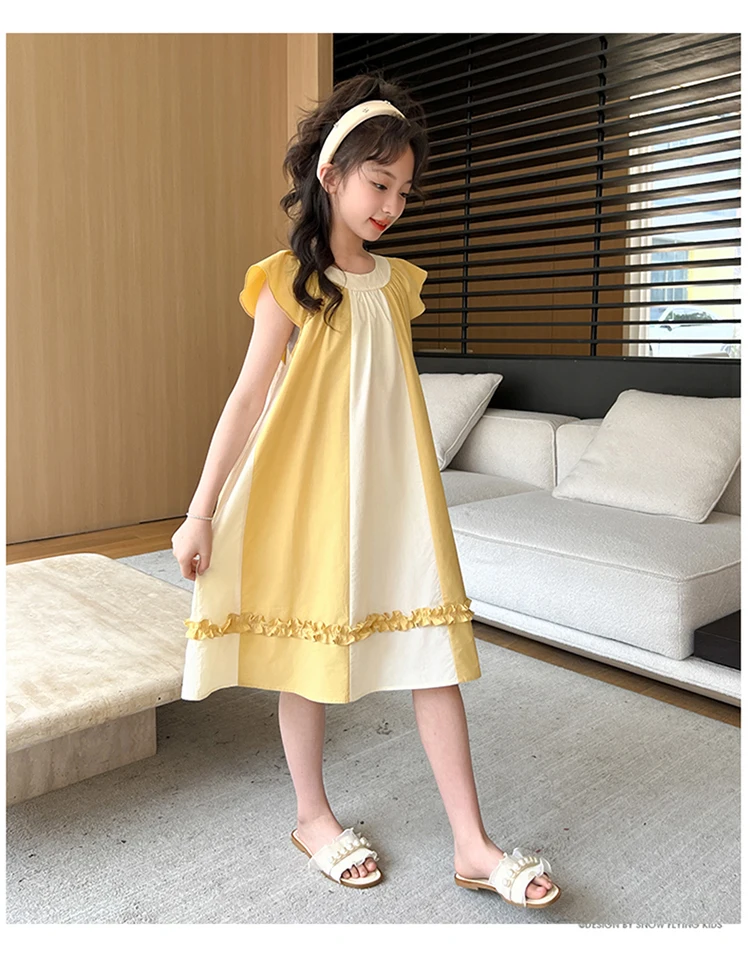 Neues Sommerkleid in hoher Qualität für Kinder, ärmelloses Patchwork-Baumwollkleid für junge Mädchen im Alter von 5 6 7 8 9 10 11 12 13 14 Jahren. – Detail 14