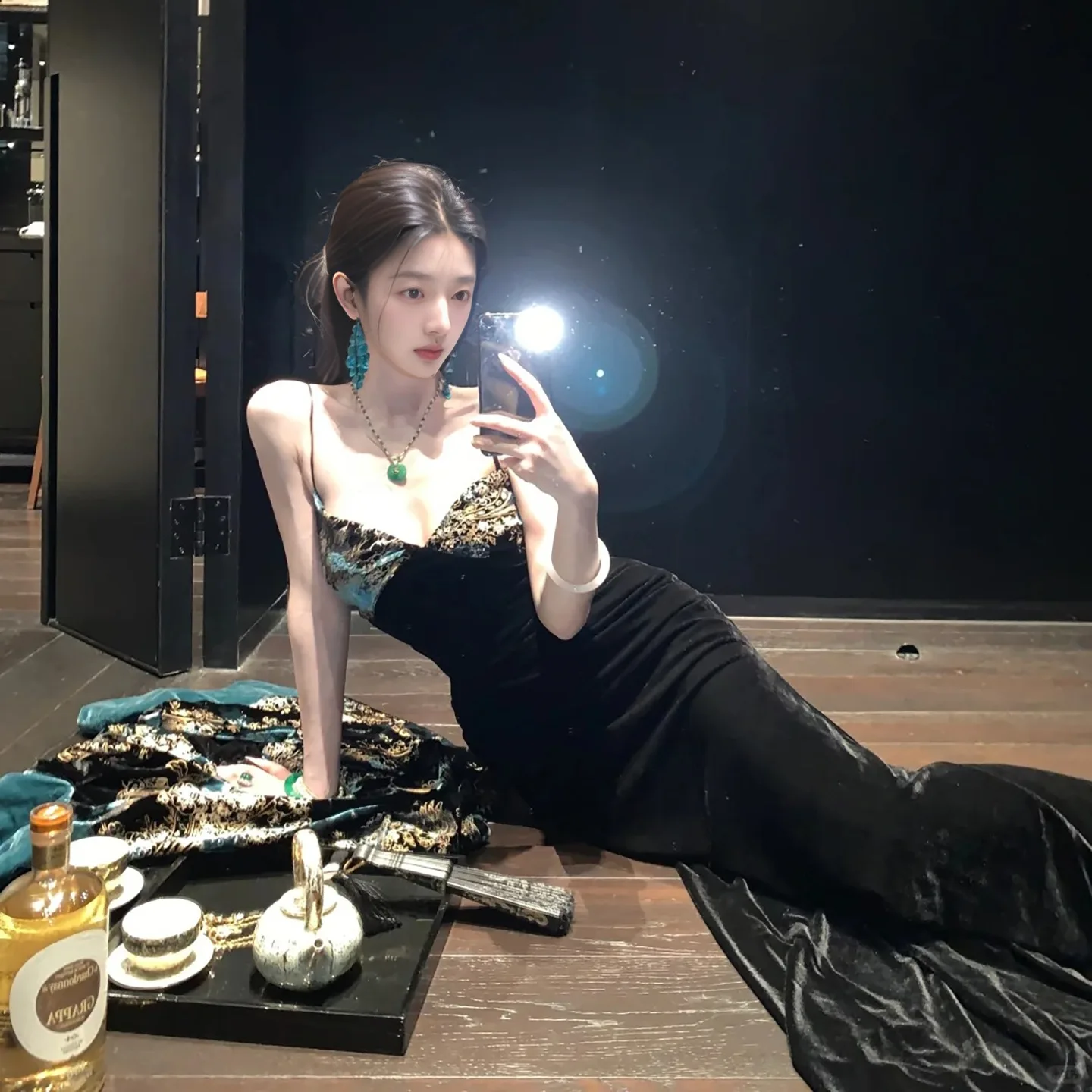 Autumn New National Style New Chinese Suit Women's High-end Heavy Industry Embroidery Contrasting Color Jacket Suspender Dress