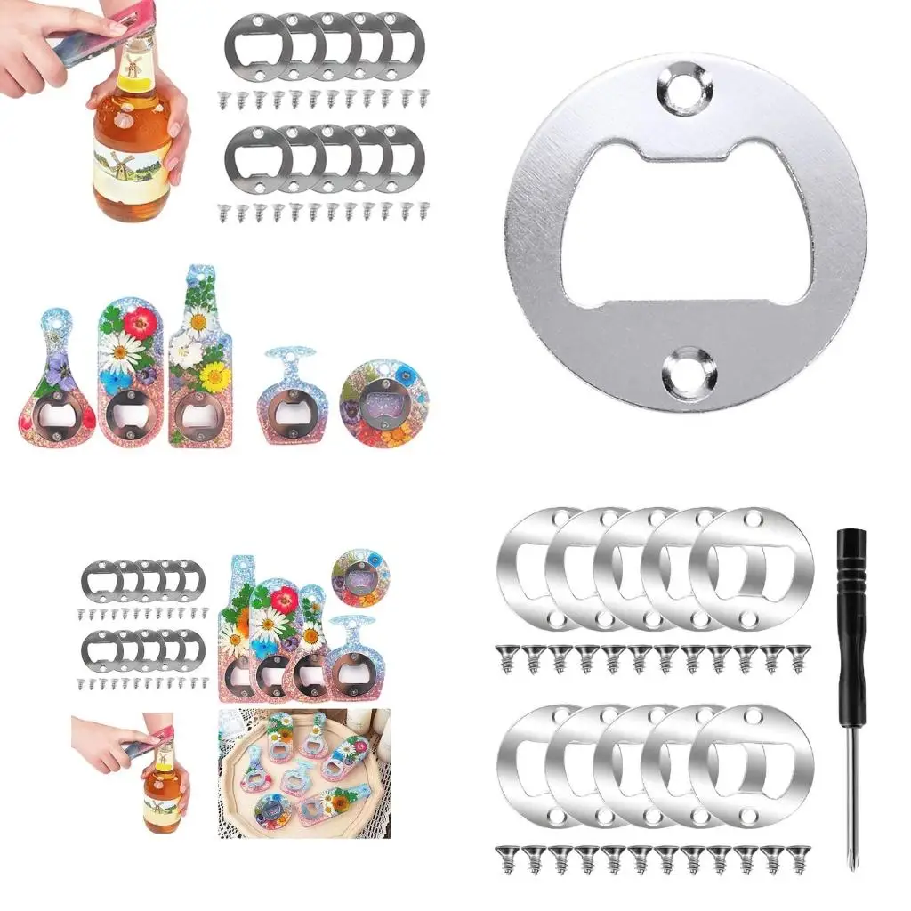  Pack Of 10 Beer Bottle Opener Kits Easy Installation 40mm Round Chrome Iron Openers with Screws and Screwdriver