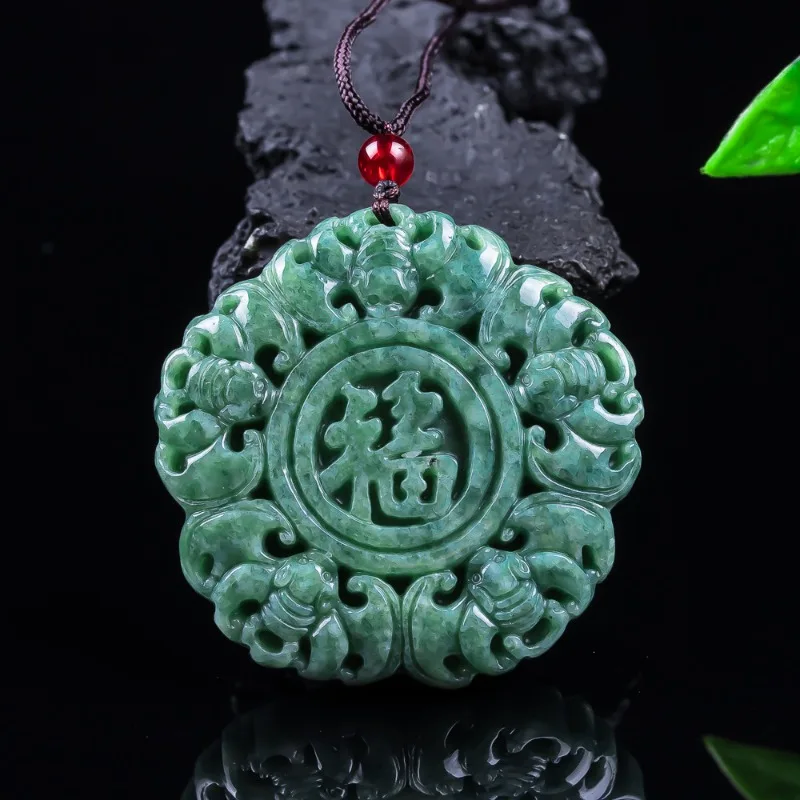 

Кулон-амулет из мьянманского жадеита, насыщенно-зеленый, ледяной, с резьбой, бренд Fortune, роскошное ювелирное изделие, натуральный драгоценный камень, винтажный, резной амулет